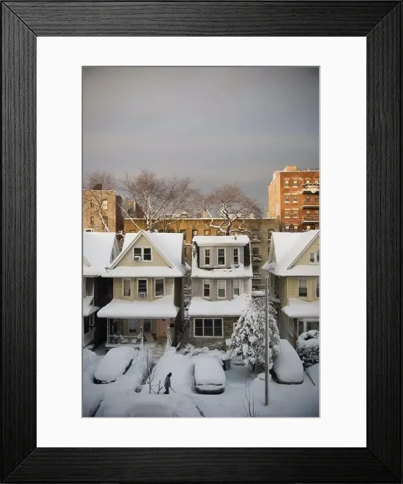 Framed Print : Snow Covered Winter Street, Brooklyn, New York City, USA Framed Print : Snow Covered Winter Street, Brooklyn, New York City, USA