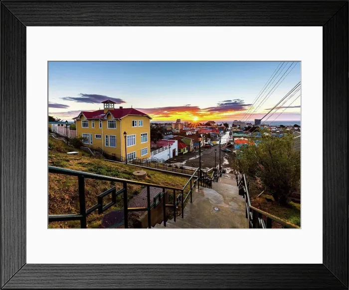 Framed Print : Chile, View of Punta Arenas at sunrise