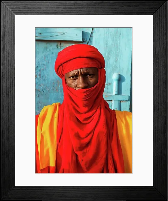 Framed Print : Colourful dressed bodyguard of the sultan of Agadez, Unesco world heritage sight Agadez, Niger, Africa Framed Print : Colourful dressed bodyguard of the sultan of Agadez, Unesco world heritage sight Agadez, Niger, Africa
