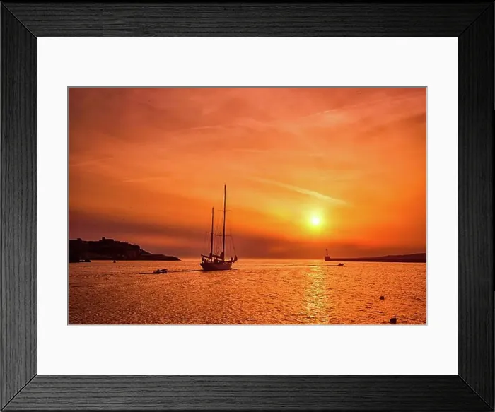 Framed Print : Ship schooner boat sihouette in port of Marseille on sunset, Marseille, France, Europe Framed Print : Ship schooner boat sihouette in port of Marseille on sunset, Marseille, France, Europe