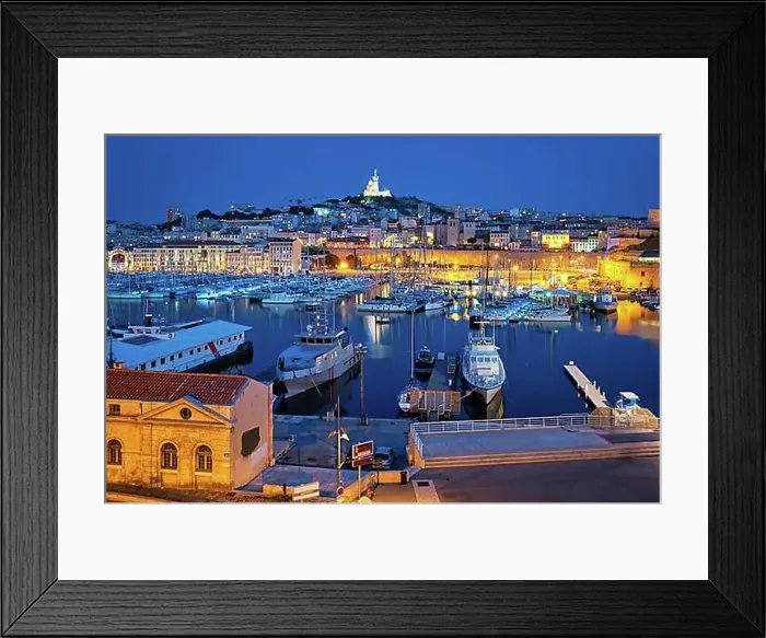 Framed Print : Marseille Old Port (Vieux-Port de Marseille) with yachts and Basilica of Notre-Dame de la Garde in the night Framed Print : Marseille Old Port (Vieux-Port de Marseille) with yachts and Basilica of Notre-Dame de la Garde in the night