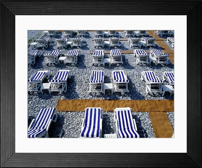 Framed Print : Sunbeds on the beach, Nice, France Framed Print : Sunbeds on the beach, Nice, France