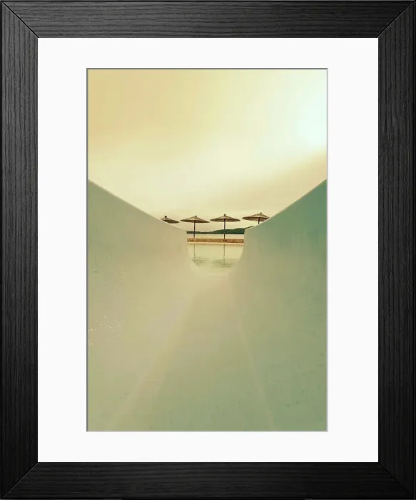 Framed Print : Croatia, Sibenik, Sunshades, Swimming pool of a hotel facility, Evening mood Framed Print : Croatia, Sibenik, Sunshades, Swimming pool of a hotel facility, Evening mood