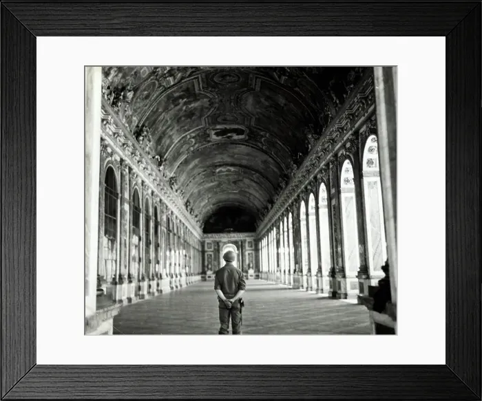 Framed Print : American soldier Versailles standing in the hall of mirrors 1944. World War two Framed Print : American soldier Versailles standing in the hall of mirrors 1944. World War two