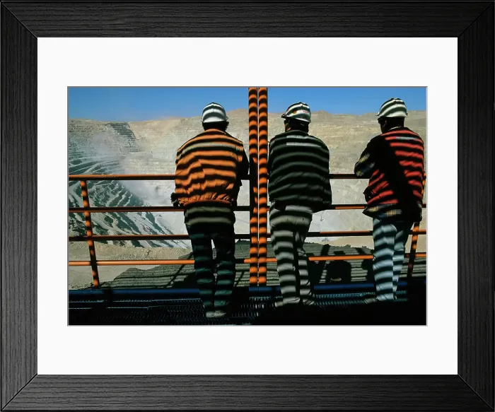 Framed Print : Shadows line the backs of miners at the Chuquicamata Copper Mine in Chile; Chile Framed Print : Shadows line the backs of miners at the Chuquicamata Copper Mine in Chile; Chile