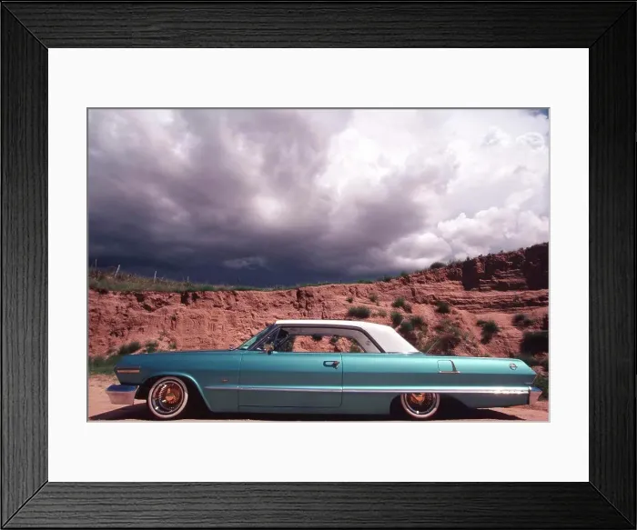 Framed Print : New Mexico, Espanola, Turquoise Blue 1963 Impala