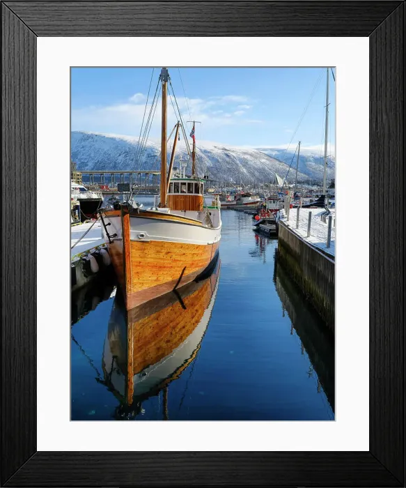 Framed Print : The harbour. Tromso or Tromsoe during winter in the northern part of Norway. Europe. Scandinavia. Norway. March