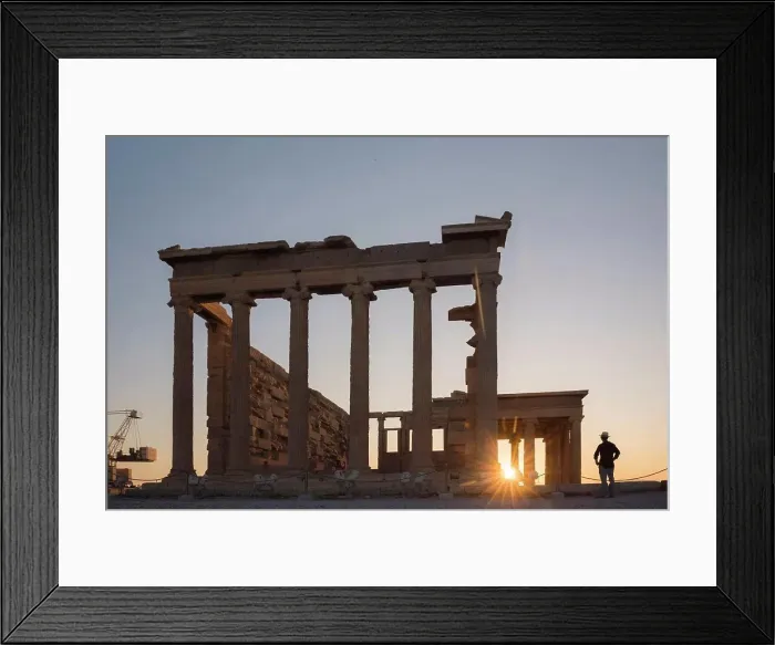 Framed Print : Tourist man sightseeing at the Acropolis at sunset on summer vacation Framed Print : Tourist man sightseeing at the Acropolis at sunset on summer vacation