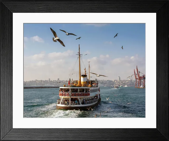 Framed Print : Ferry boat on the Bosporus with the city of Istanbul in the background; Istanbul, Istanbul Province, Turkey Framed Print : Ferry boat on the Bosporus with the city of Istanbul in the background; Istanbul, Istanbul Province, Turkey