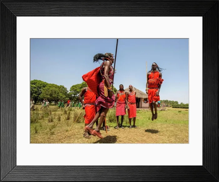 Framed Print : Maasai dancers in the Maasai Mara National Reserve, Kenya, Africa; Narok, Narok County, Kenya Framed Print : Maasai dancers in the Maasai Mara National Reserve, Kenya, Africa; Narok, Narok County, Kenya
