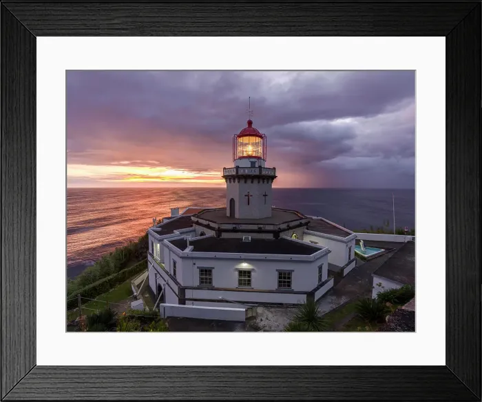 Framed Print : Farol do Arnel lighthouse at sunrise in a cloudy morning, Sao Miguel island, Azores, Portugal, Atlantic, Europe Framed Print : Farol do Arnel lighthouse at sunrise in a cloudy morning, Sao Miguel island, Azores, Portugal, Atlantic, Europe