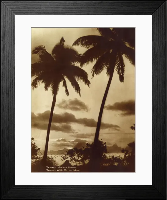 Framed Print : Tahiti - Coastal scene with Palm Trees / Moorea Island Date: 1929 Framed Print : Tahiti - Coastal scene with Palm Trees / Moorea Island Date: 1929