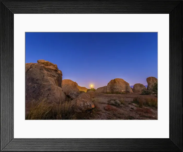 Framed Print : Full moonrise at City of Rocks State Park, New Mexico