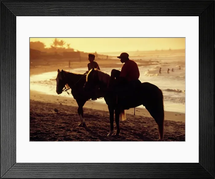 Framed Print : Boys on horseback, on the beach at Mancora, in northern Peru Framed Print : Boys on horseback, on the beach at Mancora, in northern Peru