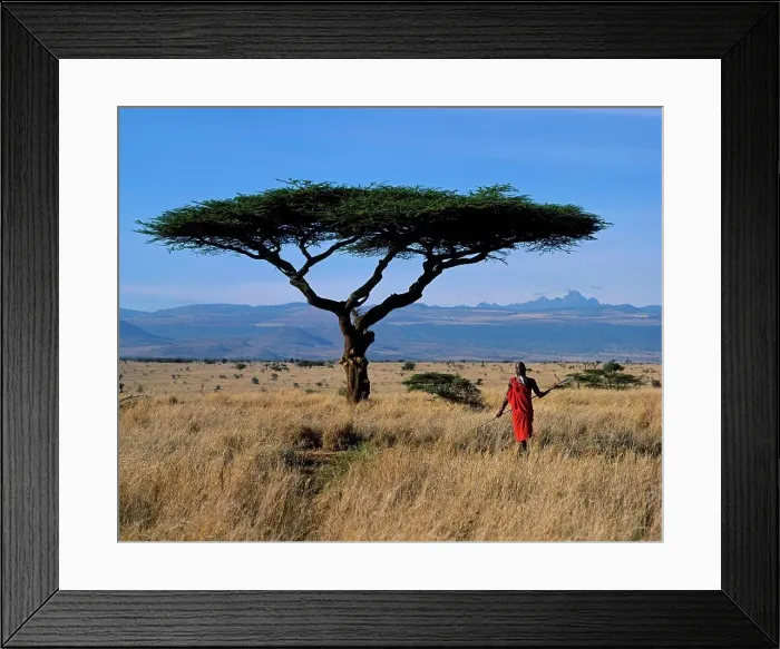 Framed Print : Kenya, Mount Kenya, Lewa Downs. Maasai warrior at Lewa Downs with Mount Kenya in background Framed Print : Kenya, Mount Kenya, Lewa Downs. Maasai warrior at Lewa Downs with Mount Kenya in background