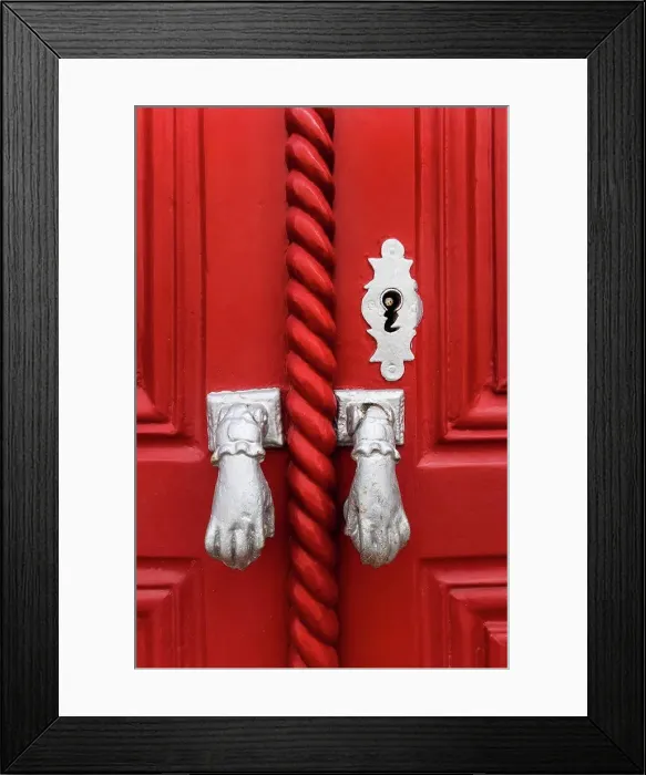 Framed Print : Door knockers in the form of hands, Algarve, Portugal Framed Print : Door knockers in the form of hands, Algarve, Portugal