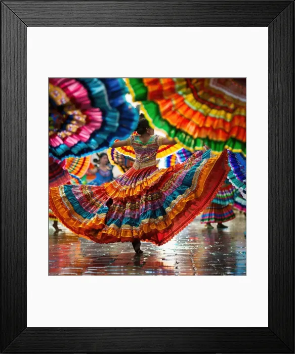 Framed Print : Latin dancers in Traditional Mexican Dress Dancing at parade or cultural Festival in Mexico Latin America, ai generated Framed Print : Latin dancers in Traditional Mexican Dress Dancing at parade or cultural Festival in Mexico Latin America, ai generated