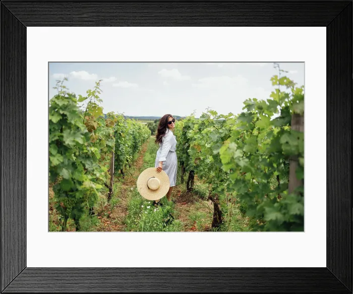 Framed Print : Joyful woman, wearing a hat, in a vineyard in the sun Joyful woman Framed Print : Joyful woman, wearing a hat, in a vineyard in the sun Joyful woman
