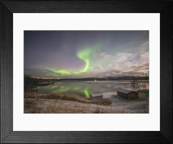 Framed Print : Northern lights in Tromso norway over wooden house Framed Print : Northern lights in Tromso norway over wooden house