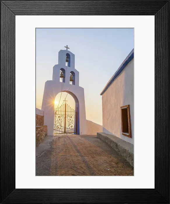 Framed Print : Hazy morning at Panagia church on Fourni island in Greece