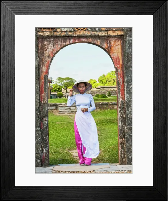 Framed Print : beautiful woman exploring the imperial palace in Hue  /  Vietnam