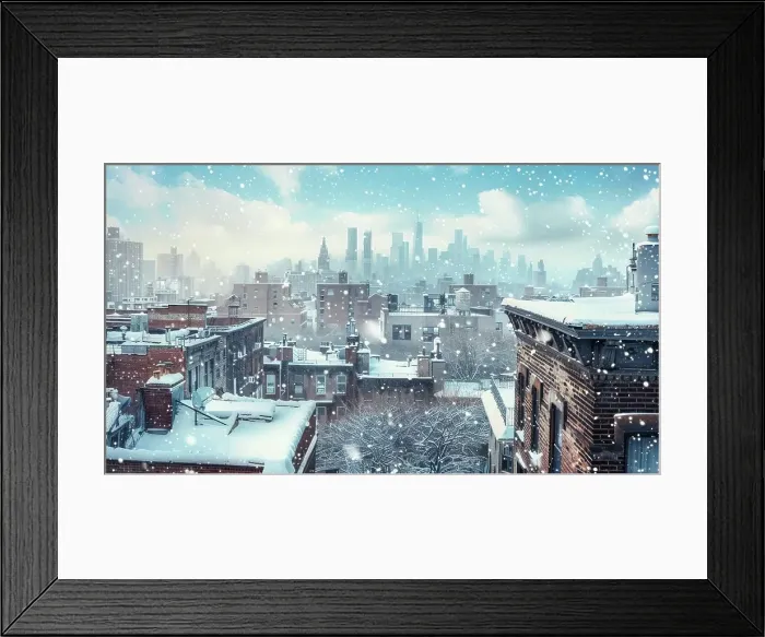 Framed Print : Snow falls softly on the cityscape of New York City Framed Print : Snow falls softly on the cityscape of New York City