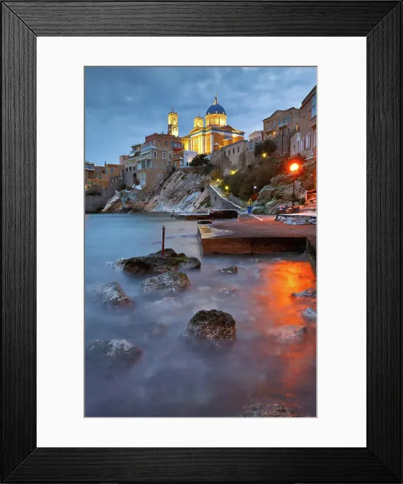 Framed Print : Town beach in Ermoupoli on Syros island in Greece Framed Print : Town beach in Ermoupoli on Syros island in Greece