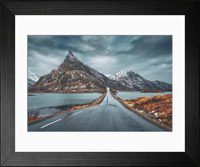Framed Print : Road in Norwegian fjord. Lofoten islands, Norway