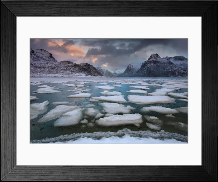 Framed Print : Scenic view of fjord, Å i Lofoten, Nordland, Norway Framed Print : Scenic view of fjord, Å i Lofoten, Nordland, Norway