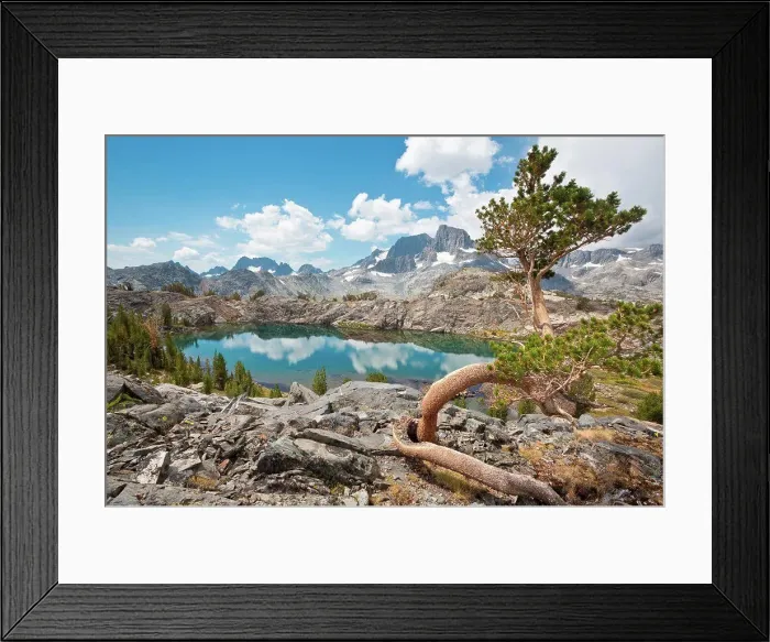Framed Print : Small lake surrounded by mountains