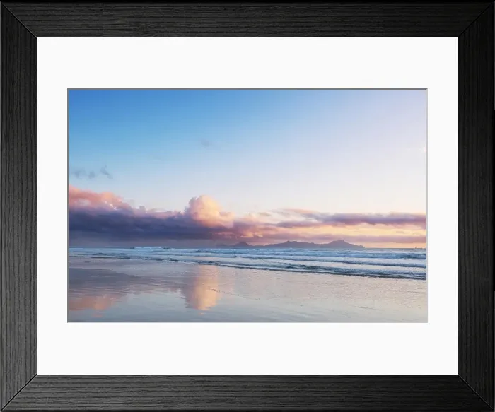 Framed Print : Beautiful Sunset at the Ocean Beach, New Zealand. Inspiring natural and travel background Framed Print : Beautiful Sunset at the Ocean Beach, New Zealand. Inspiring natural and travel background