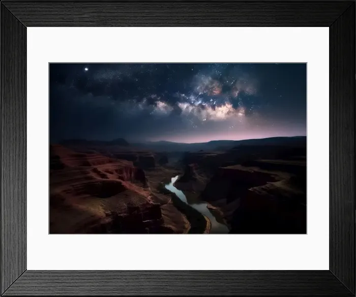 Framed Print : Grand canyon with starry night sky. Rock tourism. Generate Ai. Grand canyon with starry night sky. Generate Ai