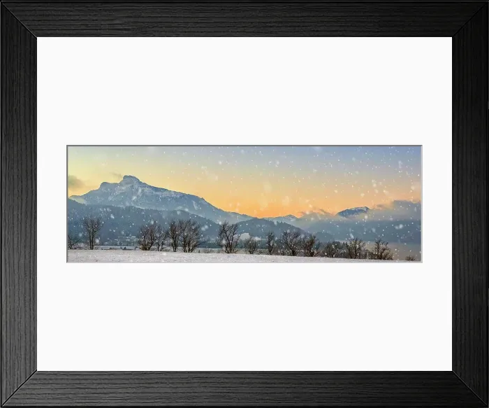 Framed Print : panorama of Schafberg (mountain) over the Mondsee (lake) at sunrise, Austria, Salzkammergut, winter Framed Print : panorama of Schafberg (mountain) over the Mondsee (lake) at sunrise, Austria, Salzkammergut, winter