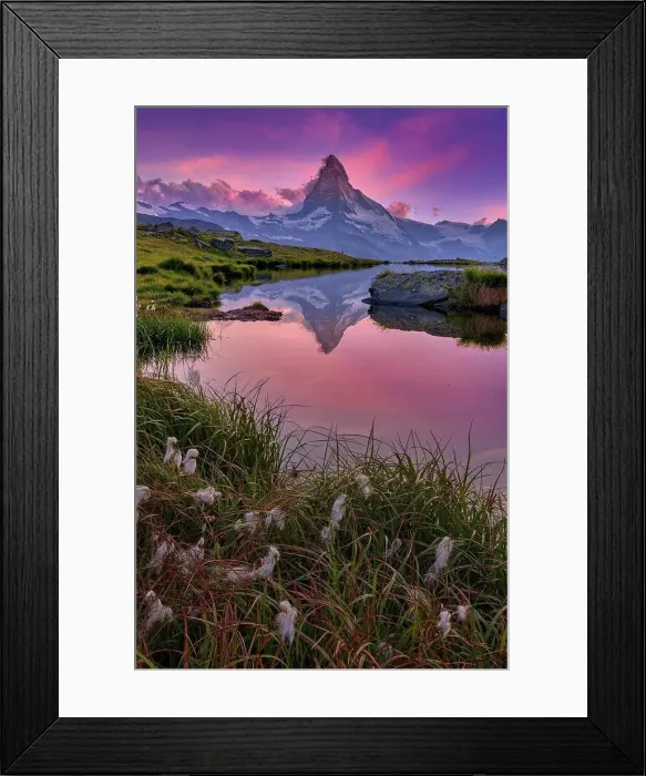 Framed Print : Matterhorn mountain with reflection on Stellisee lake at sunset, Zermatt, Switzerland Framed Print : Matterhorn mountain with reflection on Stellisee lake at sunset, Zermatt, Switzerland