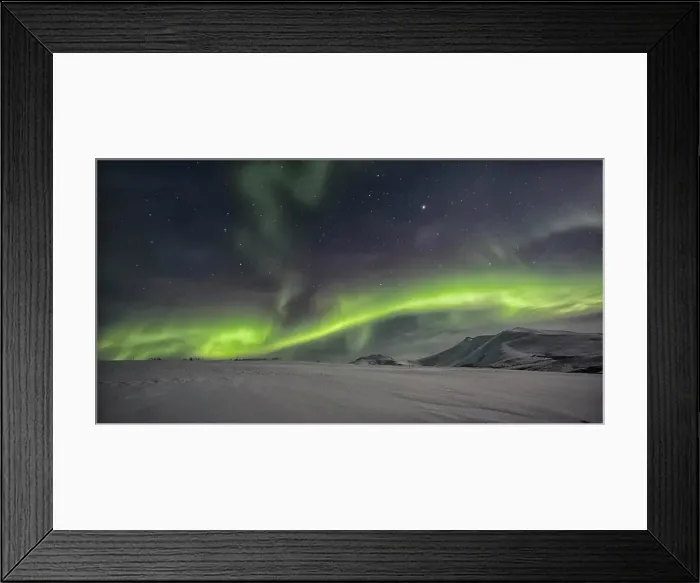 Framed Print : Northern lights or aurora borealis above the snow covered tundra along the Dempster Highway, Yukon