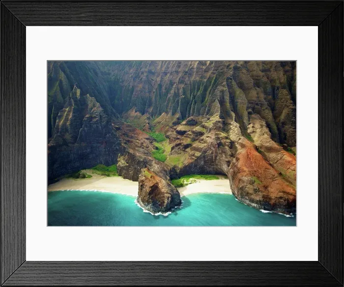 Framed Print : Blue Water And White Sand In A Small Inlet Along A Rugged Coastline;Hawaii United States Of America