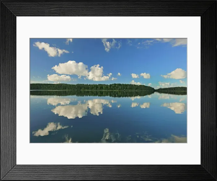 Framed Print : Cumulus clouds reflected in Lac Seul Ear Falls Ontario Canada Framed Print : Cumulus clouds reflected in Lac Seul Ear Falls Ontario Canada
