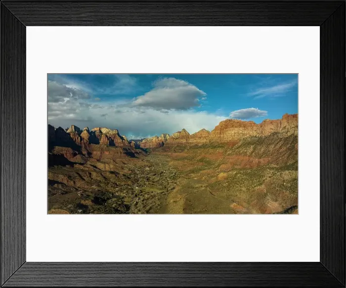 Framed Print : MARCH 2023, ZION NATIONAL PARK, SPRINGDALE, UTAH - USA - aerial drone view of Zion National park, Springdale, Utah Framed Print : MARCH 2023, ZION NATIONAL PARK, SPRINGDALE, UTAH - USA - aerial drone view of Zion National park, Springdale, Utah