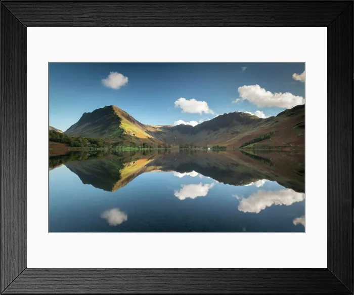 Framed Print : Perfect reflections on a tranquil Buttermere in the Lake District National Park Framed Print : Perfect reflections on a tranquil Buttermere in the Lake District National Park