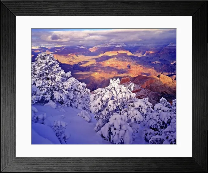 Framed Print : Heavy snow at Yaki Point South Rim Colorado River below Grand Canyon National Park Arizona