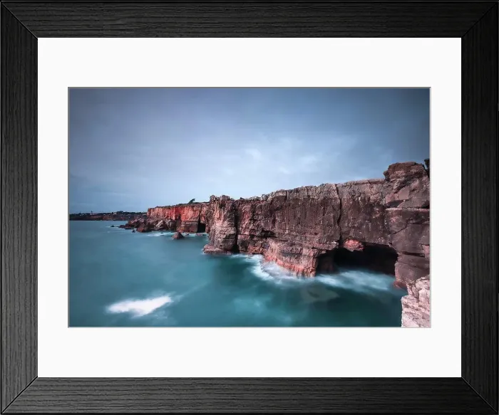 Framed Print : Seascape in a stormy day. Cliff and ocean view Framed Print : Seascape in a stormy day. Cliff and ocean view