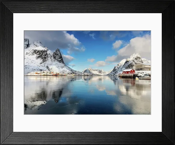 Framed Print : Winter sun on Reinefjord on the Lofoten islands