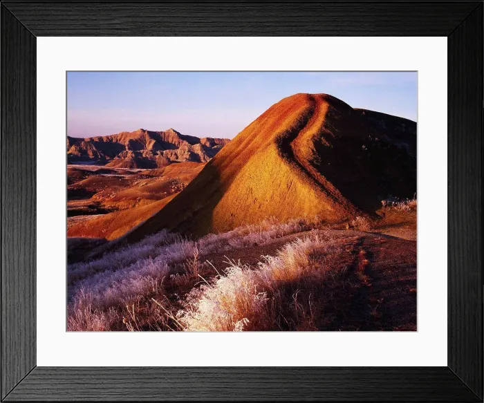 Framed Print : USA, South Dakota, Badlands National Park, Badlands at sunrise on frosty morning Framed Print : USA, South Dakota, Badlands National Park, Badlands at sunrise on frosty morning