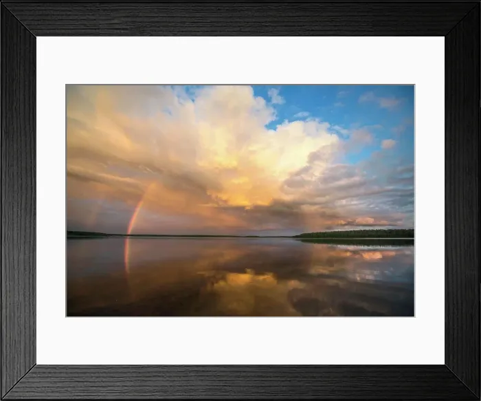 Framed Print : A rainbow and a dramatic cloud formation over a lake Framed Print : A rainbow and a dramatic cloud formation over a lake