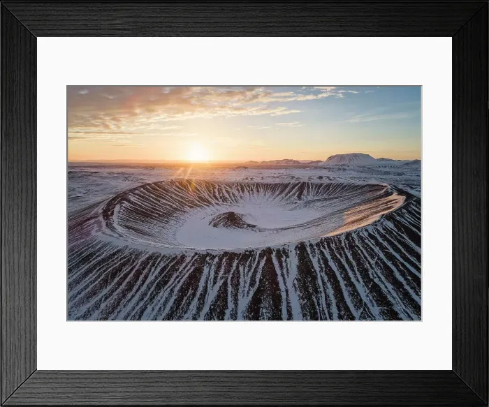 Framed Print : Hverfjall volcano crater from aerial view at sunrise Framed Print : Hverfjall volcano crater from aerial view at sunrise