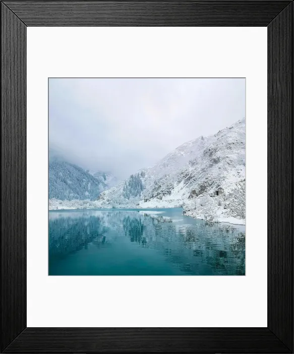 Framed Print : Landscape of a mountain lake in winter, square format Framed Print : Landscape of a mountain lake in winter, square format