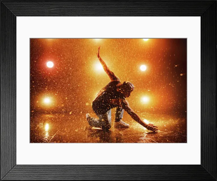 Framed Print : Young man break dancing in club with lights and water. Tattoo on body.. Young man dancing Framed Print : Young man break dancing in club with lights and water. Tattoo on body.. Young man dancing