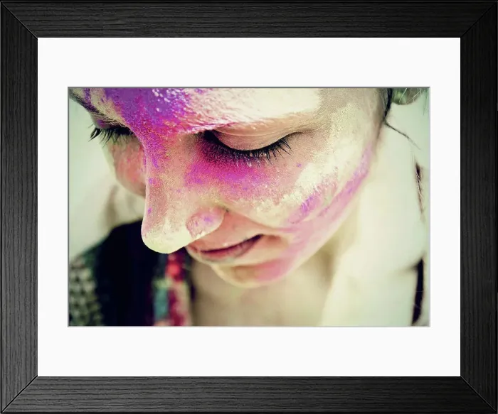 Framed Print : India, Ahmedabad, Young woman celebrating holi festival with powder paint Framed Print : India, Ahmedabad, Young woman celebrating holi festival with powder paint