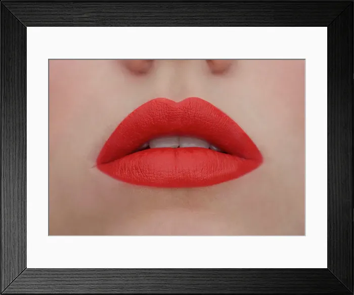 Framed Print : Made up red lips, close-up
