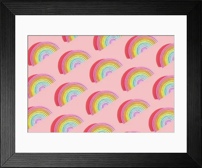 Framed Print : Multiple image of colorful wooden rainbow toys on colored background Framed Print : Multiple image of colorful wooden rainbow toys on colored background